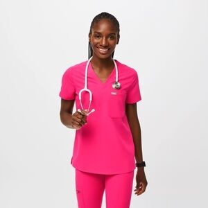 Figs Shocking Pink Catarina Scrub Top